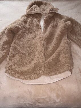 Cozy Tan Sherpa Jacket Women’s – Teddy Fleece Open Front Neutral